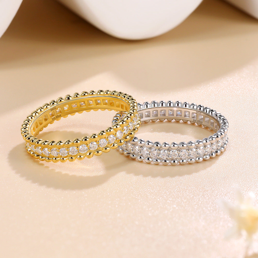 925 Silver 18K Gold Plated Moissanite Ring – Bead Edge Design