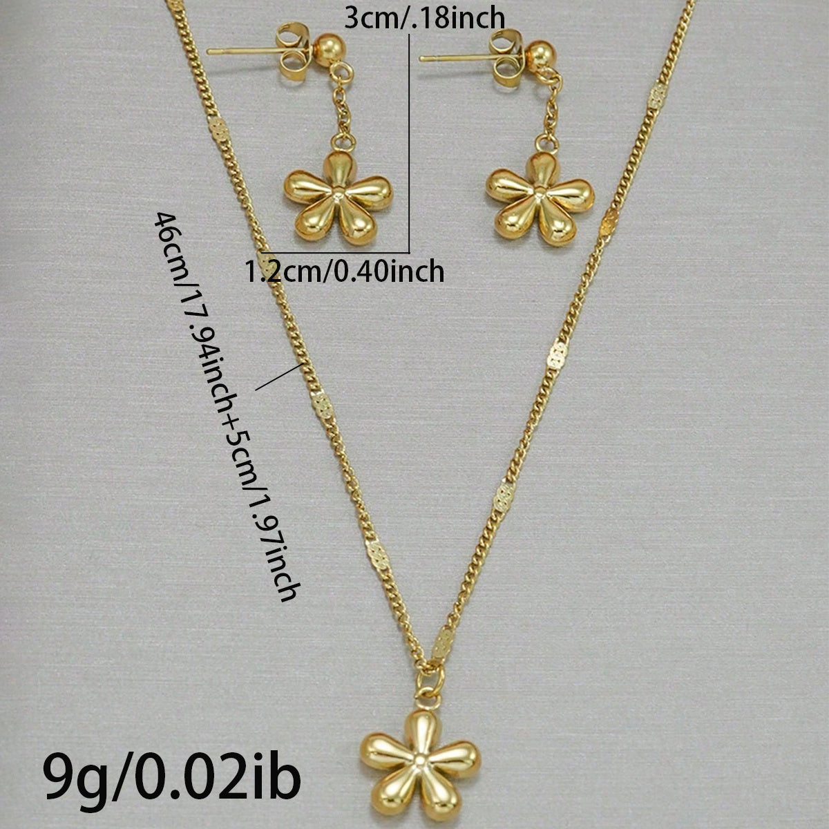 18K Gold Plated Flower Necklace & Earrings Set