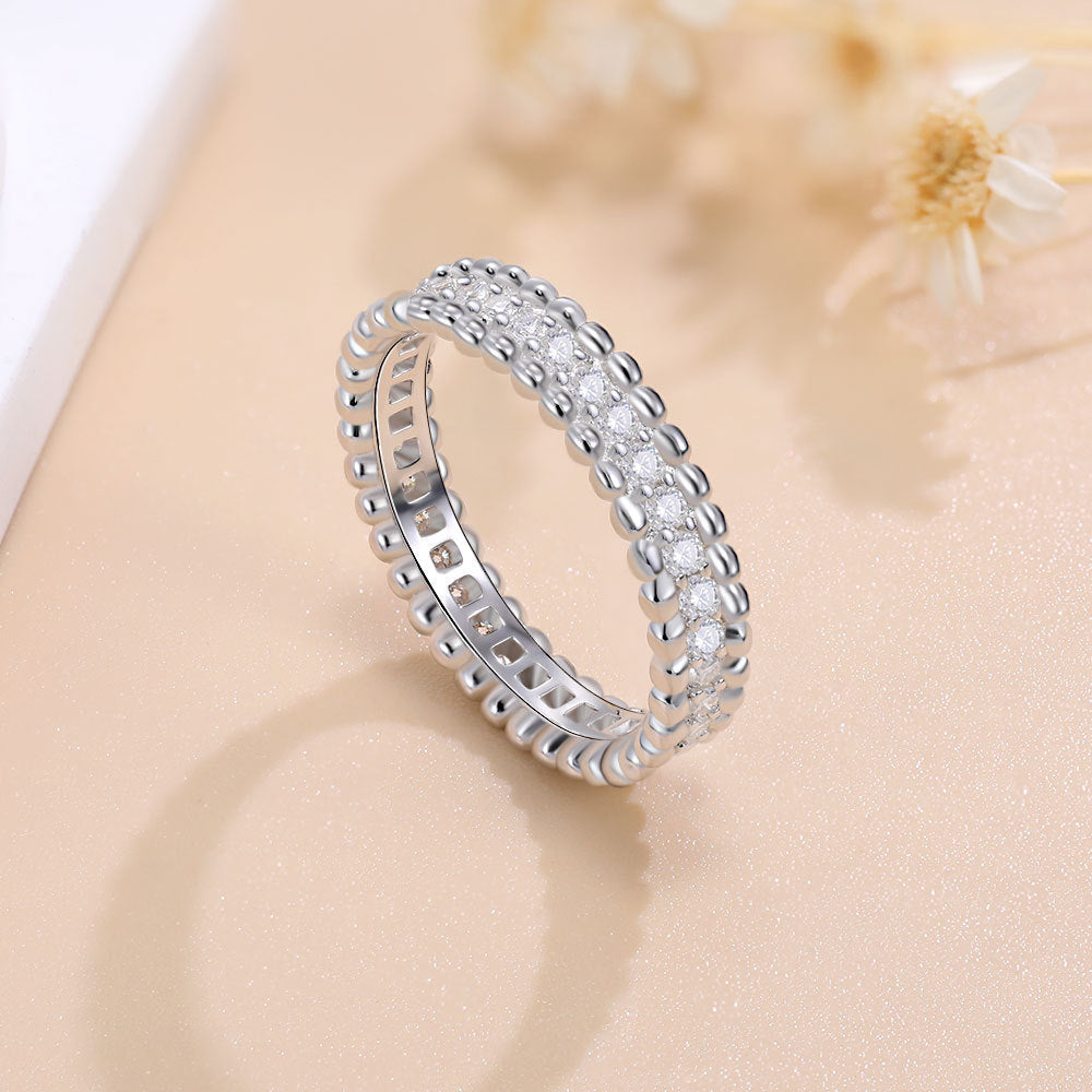 925 Silver 18K Gold Plated Moissanite Ring – Bead Edge Design