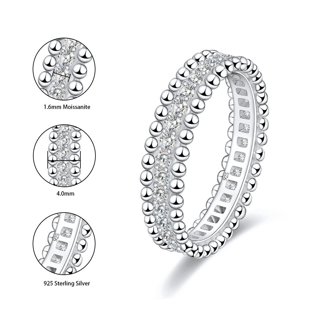 925 Silver 18K Gold Plated Moissanite Ring – Bead Edge Design