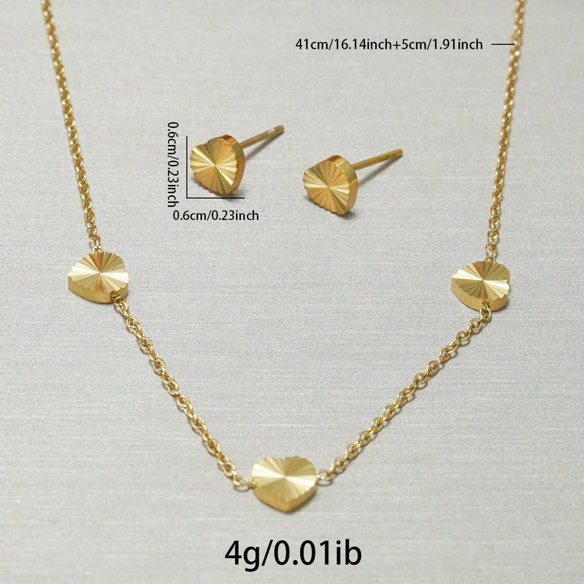 Lxalry – 18K Gold Plated Heart Necklace & Earrings Set