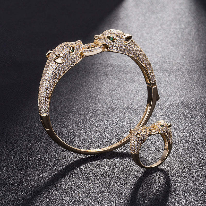 Diamond Studded Double Headed Leopard Bracelet