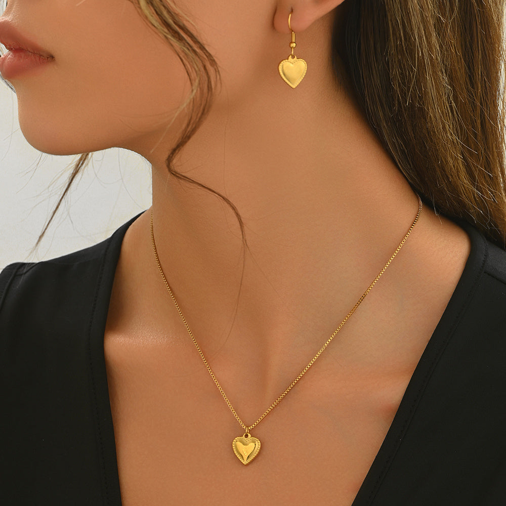 Lxalry 18K Gold Puffy Heart Necklace & Earrings – Waterproof & Hypoallergenic
