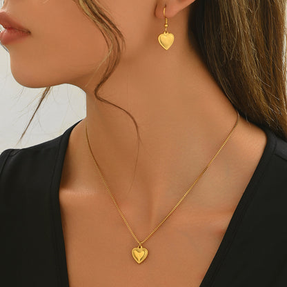 Lxalry 18K Gold Puffy Heart Necklace & Earrings – Waterproof & Hypoallergenic