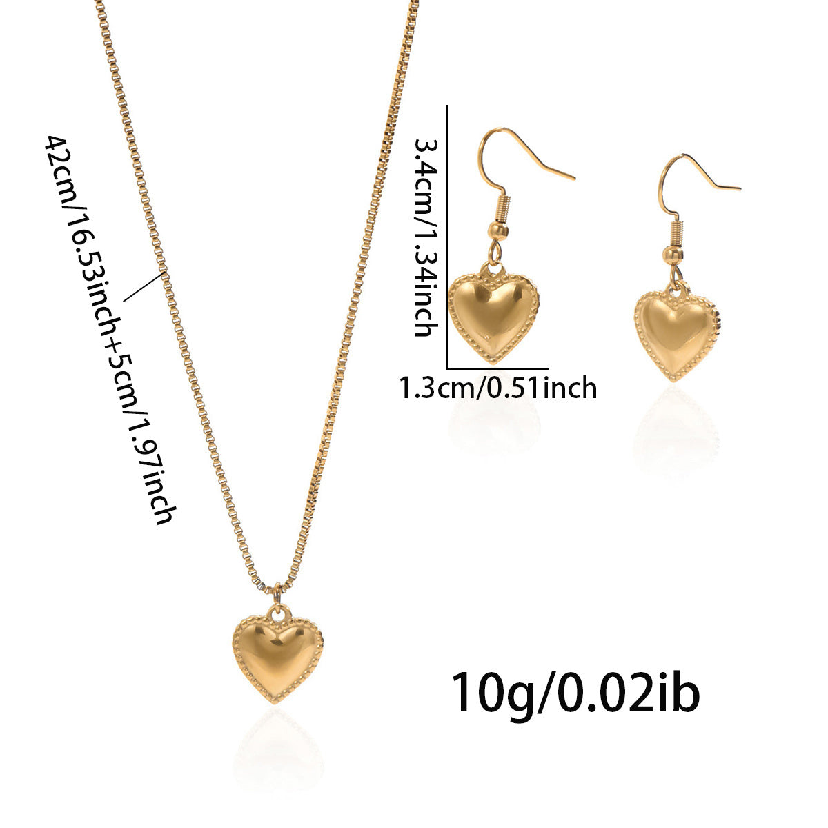 Lxalry 18K Gold Puffy Heart Necklace & Earrings – Waterproof & Hypoallergenic