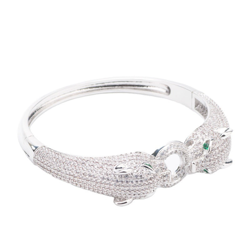 Diamond Studded Double Headed Leopard Bracelet