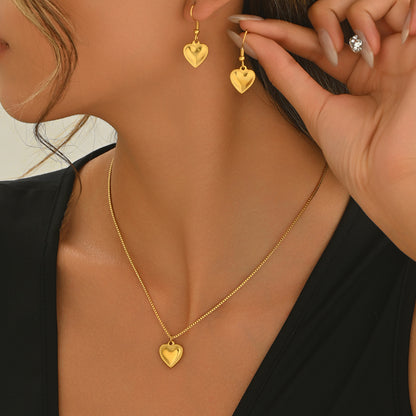 Lxalry 18K Gold Puffy Heart Necklace & Earrings – Waterproof & Hypoallergenic