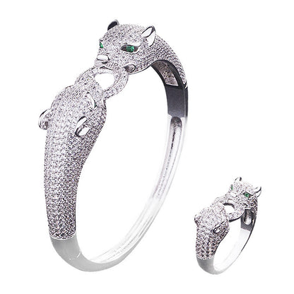 Diamond Studded Double Headed Leopard Bracelet