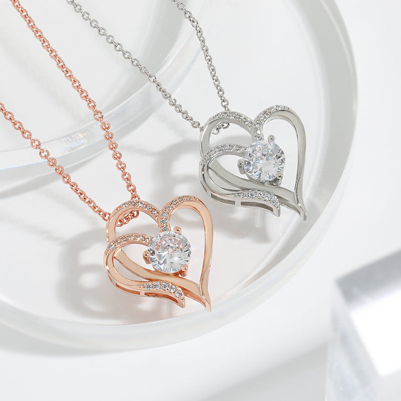 Zircon Double Heart Necklace – Women's Clavicle Chain Jewelry