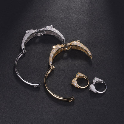 Diamond Studded Double Headed Leopard Bracelet