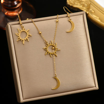 Lxalry – 18K Gold Plated Sun & Moon Necklace & Earrings Set