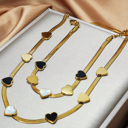 Lxalry – 18K Gold Plated Heart Necklace & Bracelet Set | Romantic Elegance