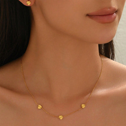 Lxalry – 18K Gold Plated Heart Necklace & Earrings Set