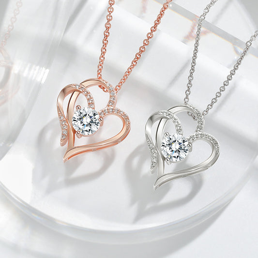 Zircon Double Heart Necklace – Women's Clavicle Chain Jewelry