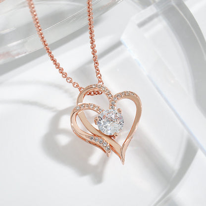 Zircon Double Heart Necklace – Women's Clavicle Chain Jewelry