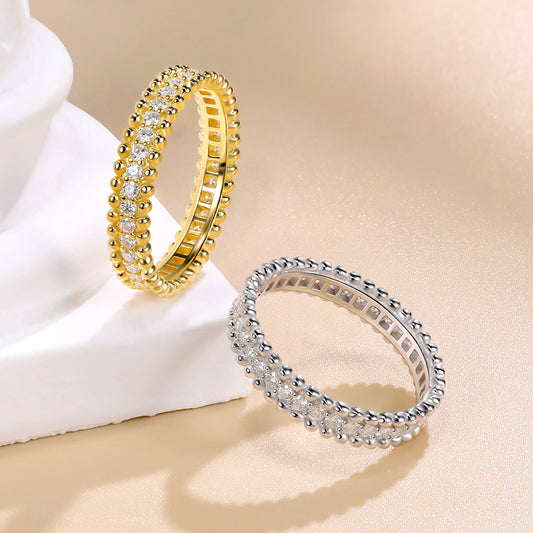 925 Silver 18K Gold Plated Moissanite Ring – Bead Edge Design