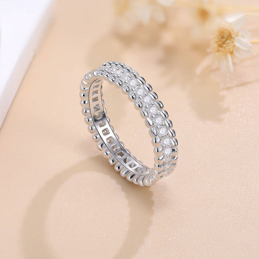 925 Silver 18K Gold Plated Moissanite Ring – Bead Edge Design