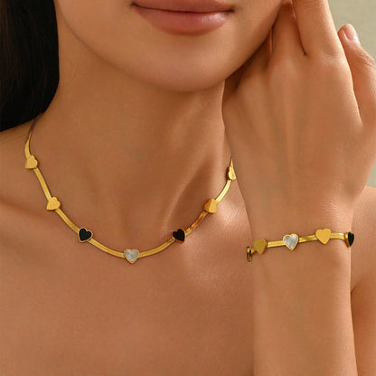 Lxalry – 18K Gold Plated Heart Necklace & Bracelet Set | Romantic Elegance