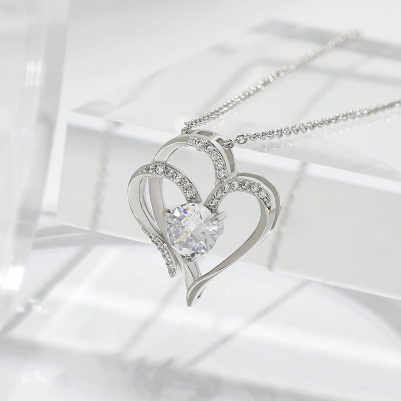 Zircon Double Heart Necklace – Women's Clavicle Chain Jewelry