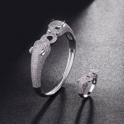 Diamond Studded Double Headed Leopard Bracelet