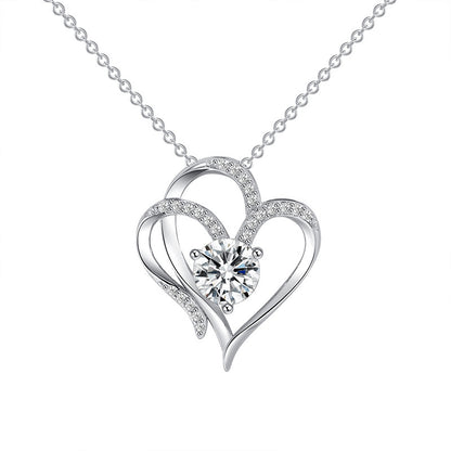 Zircon Double Heart Necklace – Women's Clavicle Chain Jewelry