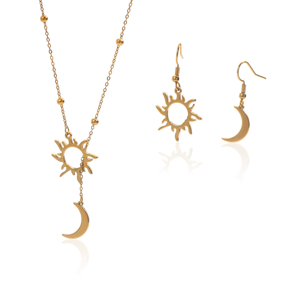 Lxalry – 18K Gold Plated Sun & Moon Necklace & Earrings Set