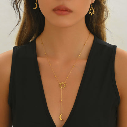Lxalry – 18K Gold Plated Sun & Moon Necklace & Earrings Set