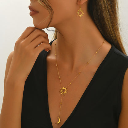 Lxalry – 18K Gold Plated Sun & Moon Necklace & Earrings Set