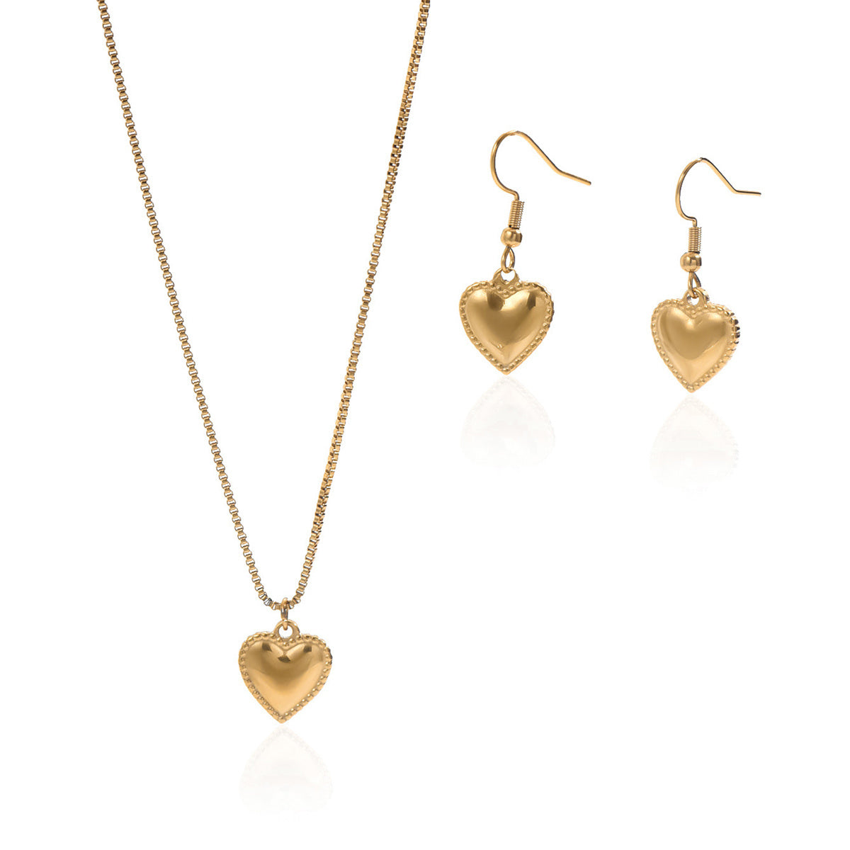 Lxalry 18K Gold Puffy Heart Necklace & Earrings – Waterproof & Hypoallergenic