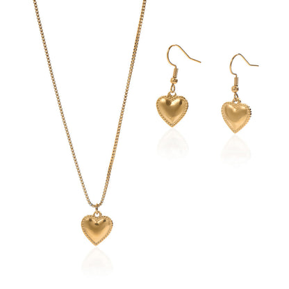 Lxalry 18K Gold Puffy Heart Necklace & Earrings – Waterproof & Hypoallergenic